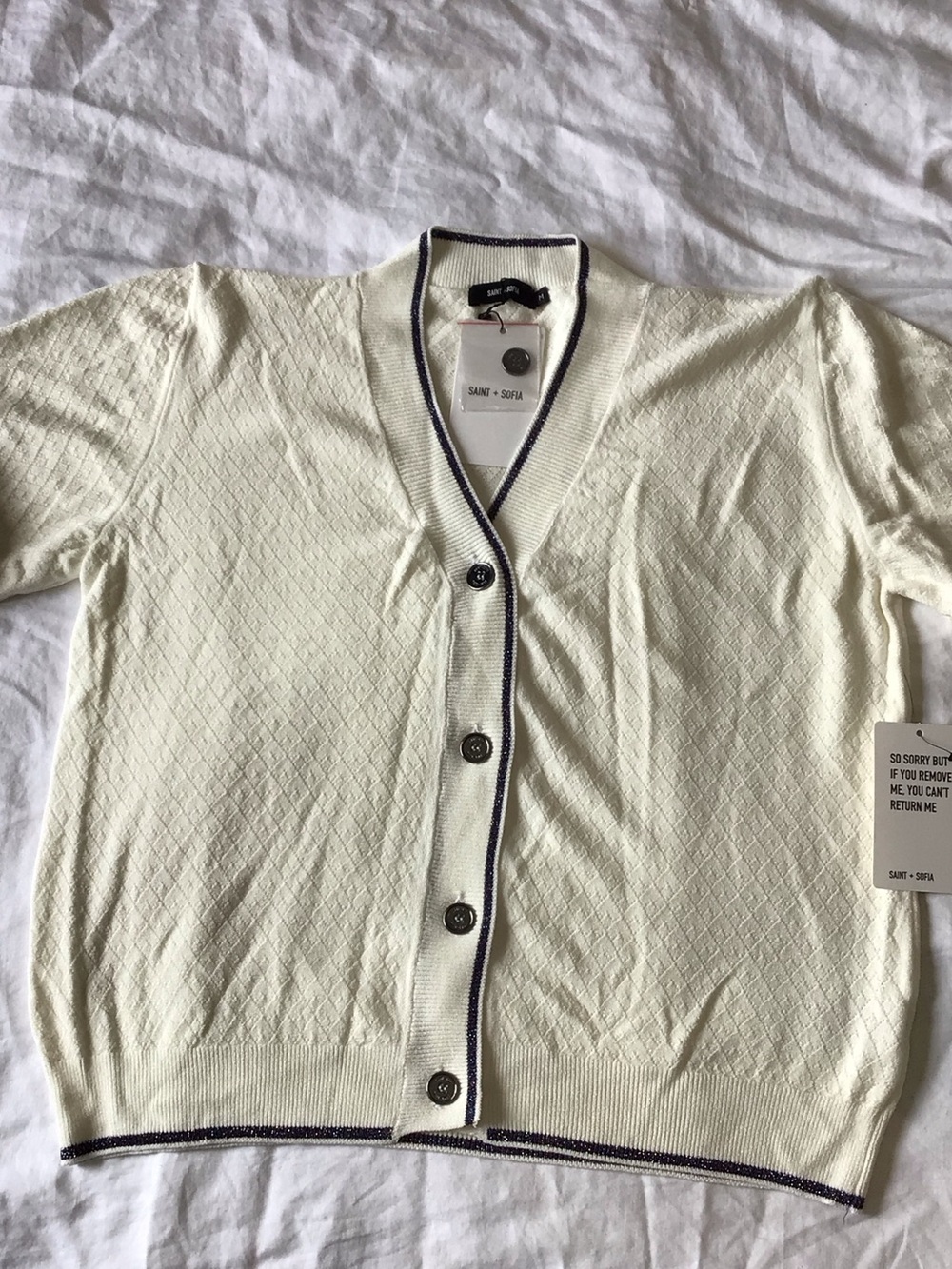Saint + Sofia white/navy cardigan